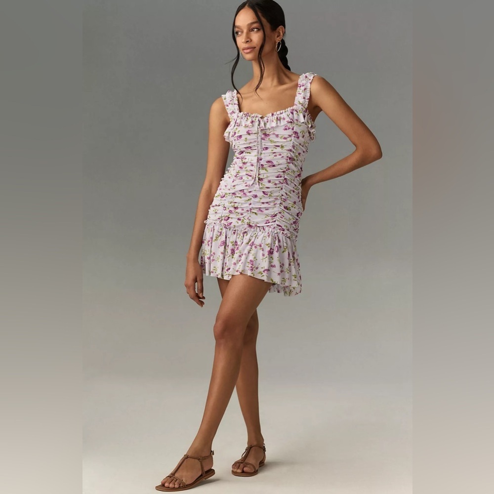 Anthropologie Sleeveless Square-Neck Ruched Mini Dress
Medium